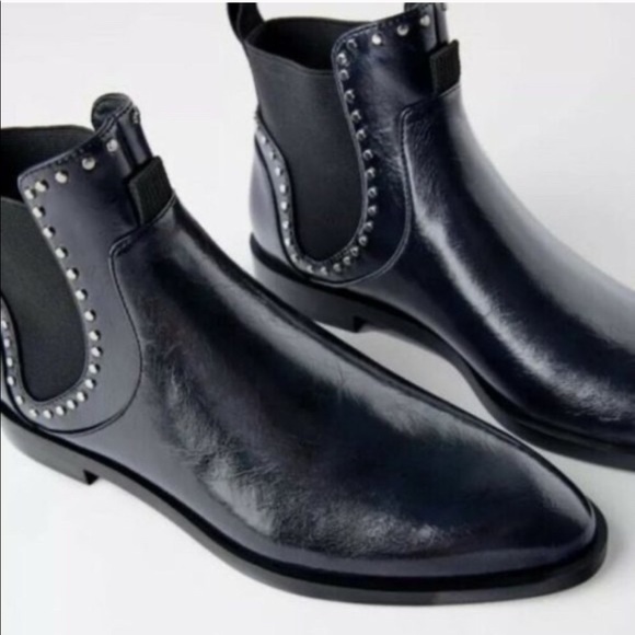 blue flat ankle boots